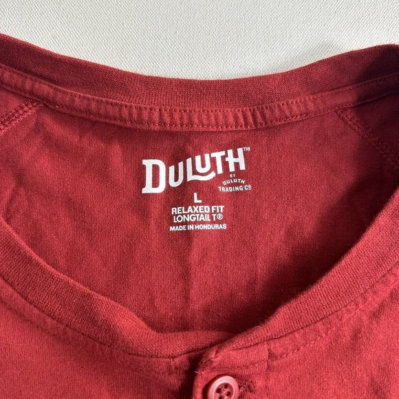 Duluth Trading Henley Relaxed Fit Long Tail Mens Size Large Long SLeeve Red - Picture 6 of 9